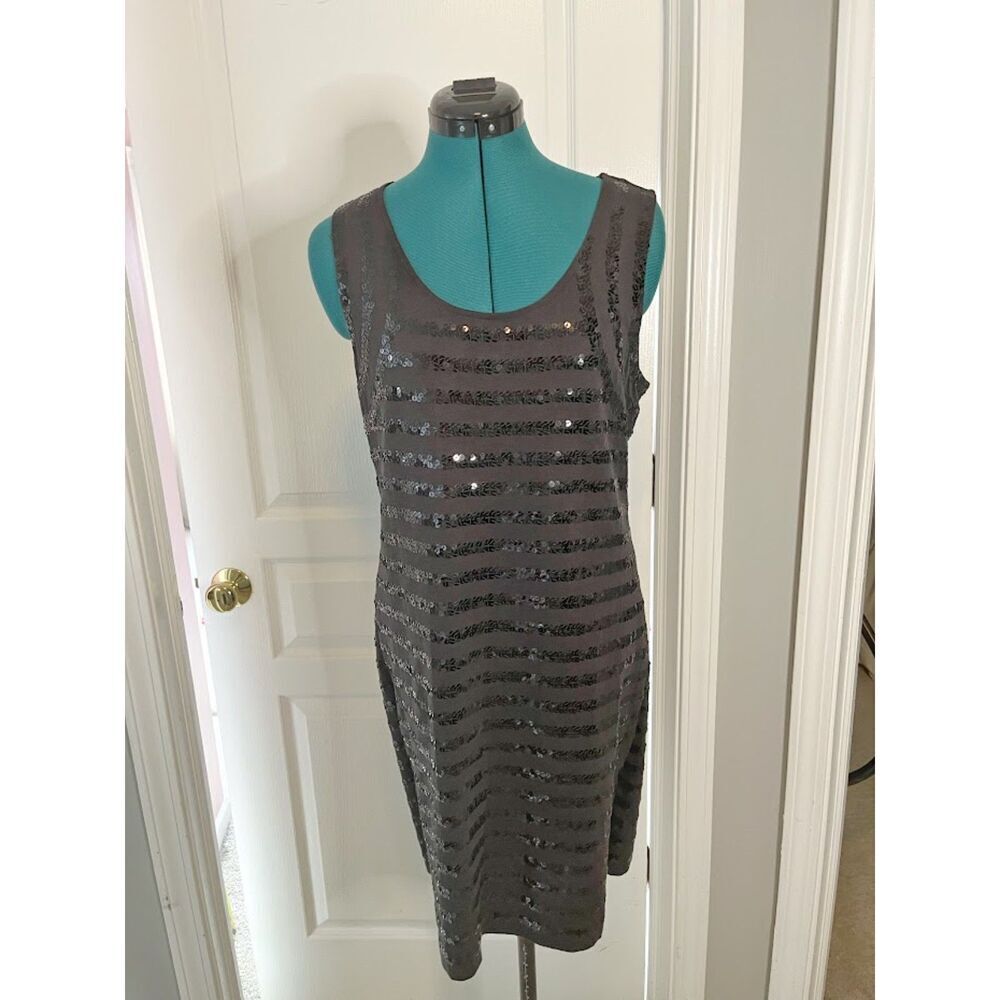 Garnet Hill Sequin Sleeveless Knit Lined Pima Cotton Tank Shift Dress
